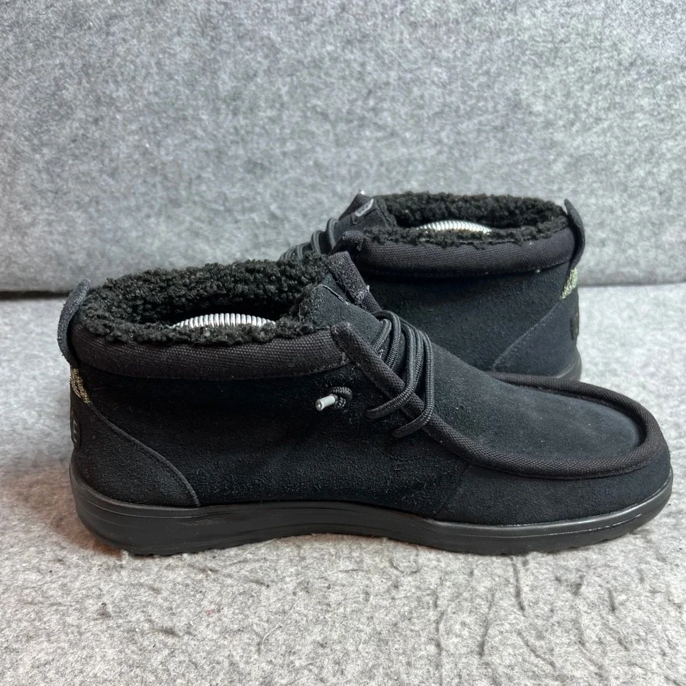 Hey Dude Mens Wally Mid GripR Black Suede Faux Fur Lined Chukka Boots Size 11